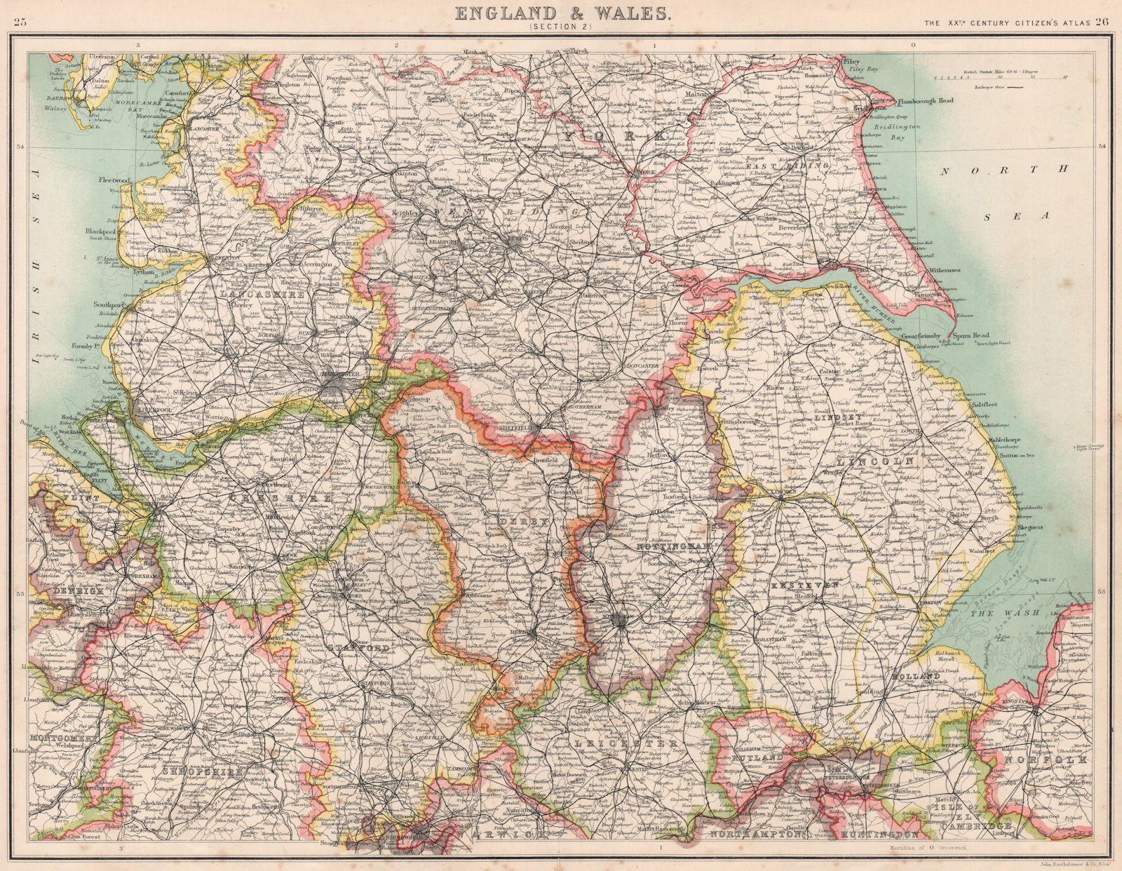 ENGLAND NORTH. Lancashire Yorkshire Lincs Notts Derbys Cheshire Staffs 1901 map